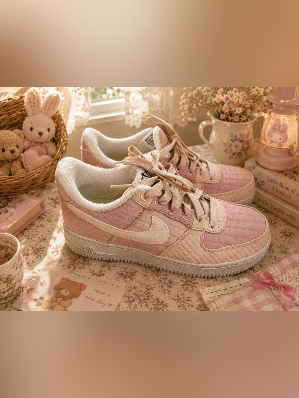 Nike Air Force 1 Low Pink Quilt Sherpa Lined Women’s Sneakers
